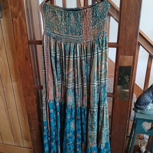 Bohemian Maxi Dress in Teal and Brown